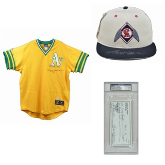 Reggie Jackson Signed Jersey, Hat and Check (3 Pieces)